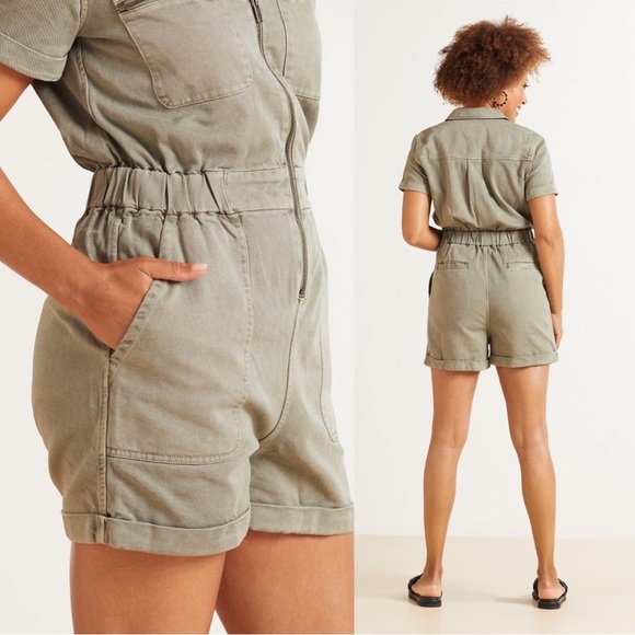Rails • Effie Utility Romper shortalls playsuit Seagrass sage green twill zip - Picture 12 of 12